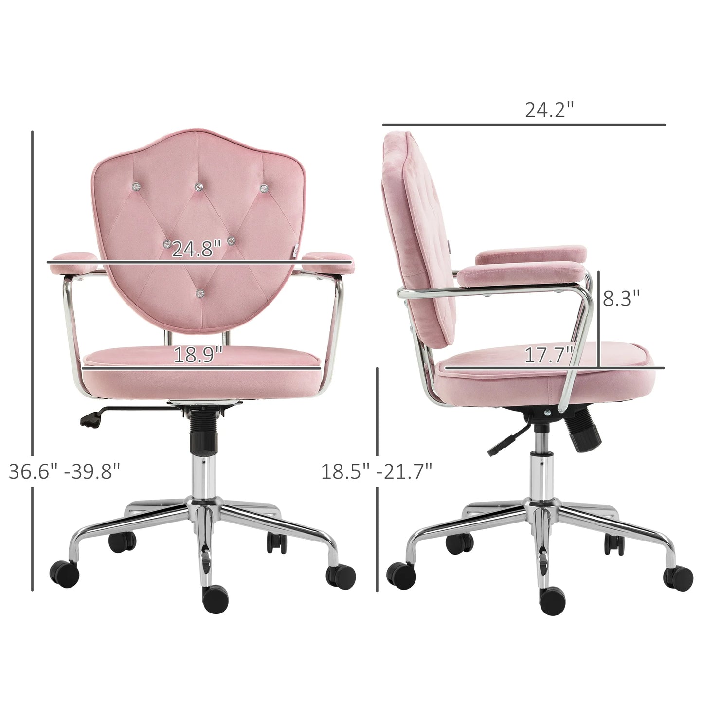 Homcom Cute Office Chair, Velvet-Feel Fabric Vanity Chair, Pink