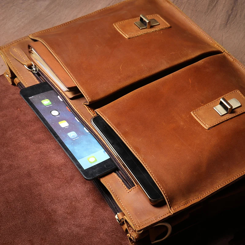 GURO Top Original Cowhide Briefcase Men Luxury Design Real Leather Handbag Higher Quality Shoulder Messenger Bag File Laptop Bag
