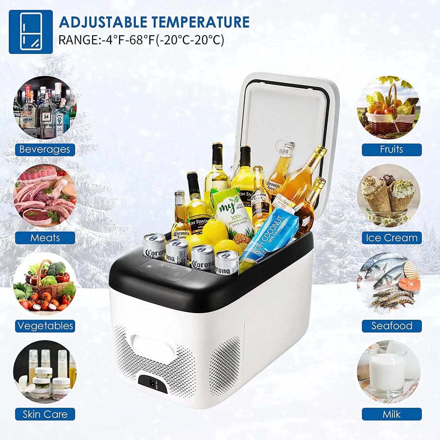 EB18-C 12 Volt Refrigerator 18 Liter Car Refrigerator RV Refrigerator with 12/24V DC and 110-240V AC Car Fridge for Car RV Campi