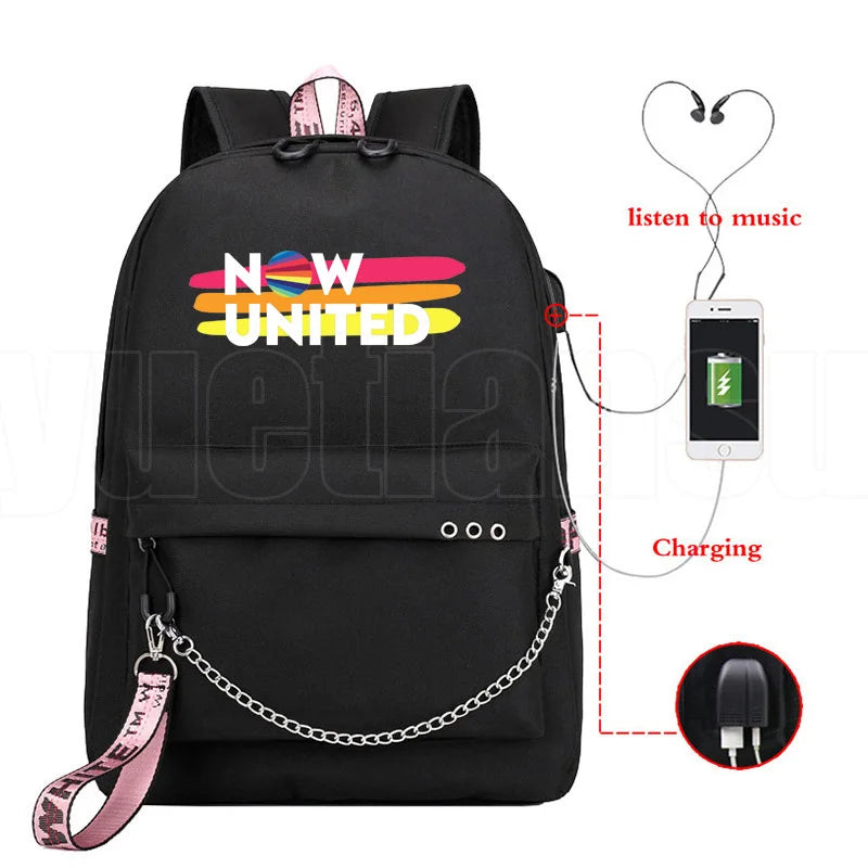 Popular Youthful School Bag Unisex Now United Travel Bags Usb Rechargeable Oxford Waterproof Notebook Shoulder Backpacks