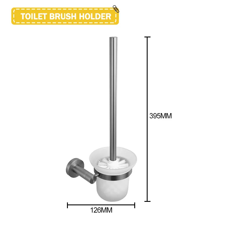 Grey Bathroom Hardware Set Accessories Kit Stainless Steel Round Wall Rack Hand Bar Toilet Roll Paper Holder Robe Towel Hook