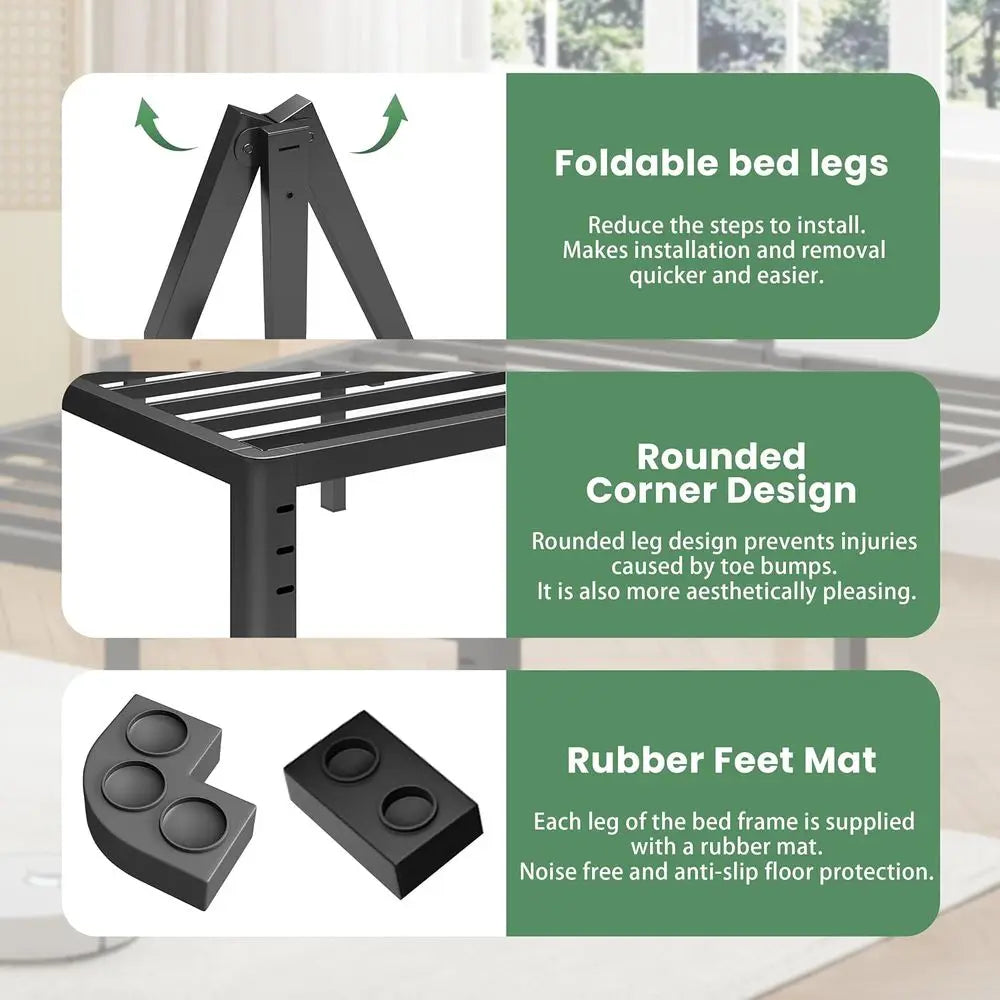 14 Twin XL Metal Bed Frame with Round Legs, 3,500 lbs Capacity, Easy Assembly, No Box Spring Needed