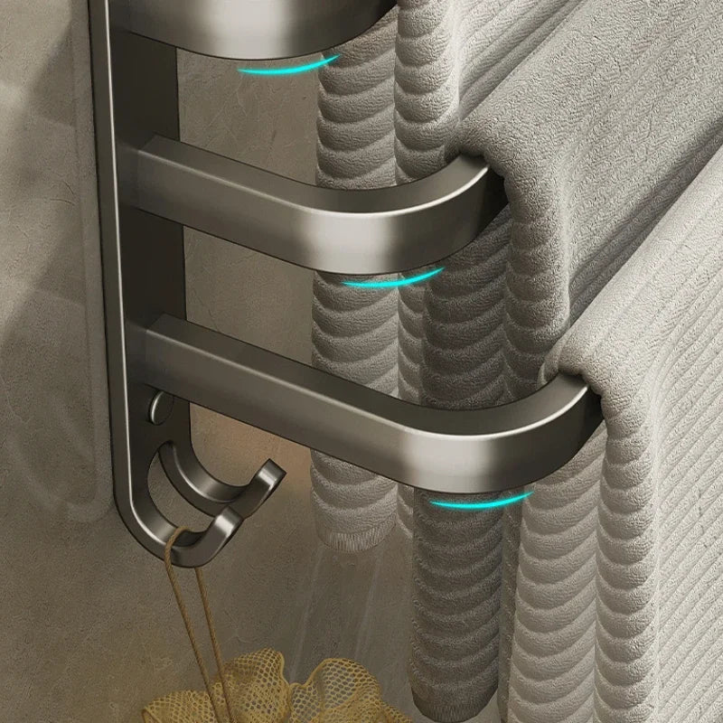 Gun Gray Towel Rack Non Perforated Bathroom Wall Mounted Bathroom Towel Hanging Pole Storage Rac Bathroom Storage Rack