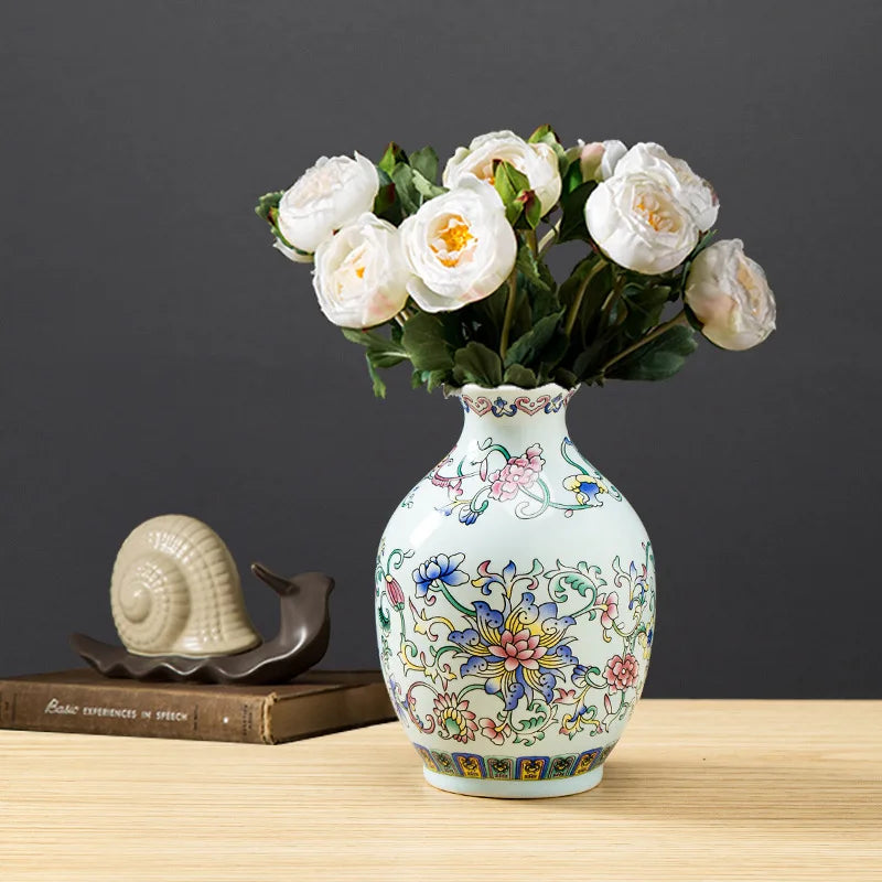 Jingdezhen Porcelain Vase Porch Ornaments Antique Official Enamel Porcelain Antique Collection Round Porcelain Vase Home Decor
