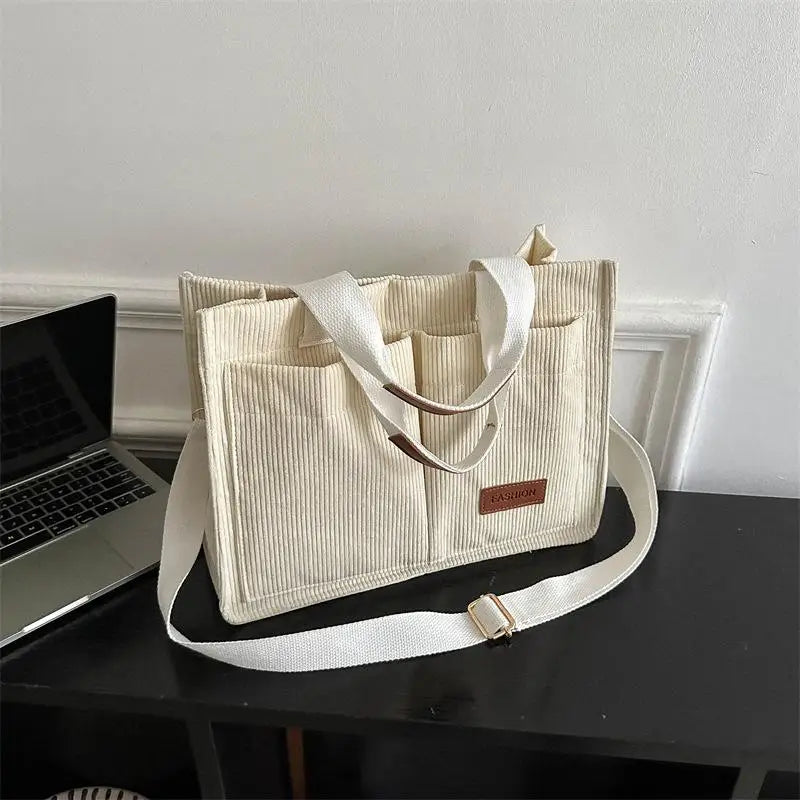 Women's Corduroy Tote Bag Large Capcity Handbags for Women Commuting Women's Bag Messenger Shoulder Bag Female Handbag