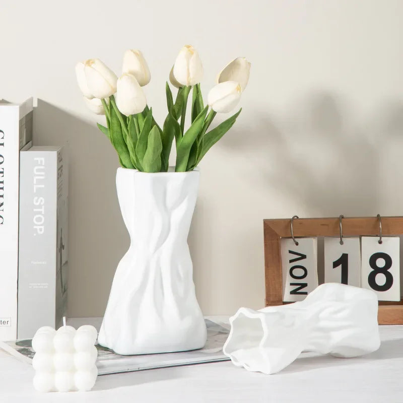 Creative Shell Plastic Vase Home Decor Folding Hydroponic Flower Arrangement Vase Living Room Entrance Landscape Art Flower Pot