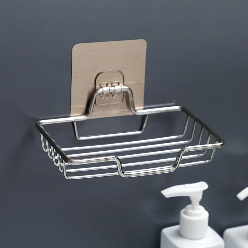 High Quality Soap Rack Wall Mounted Soap Holder Stainless Steel Soap Sponge Dish Bathroom Accessories Dishes Self Adhesive