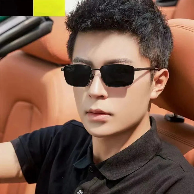 Men's Polarized Photochromism Sunglasses Men Metal Frame Rectangle Sun Glasses Night Fishing Driving Eyewear UV400 Gafas De Sol