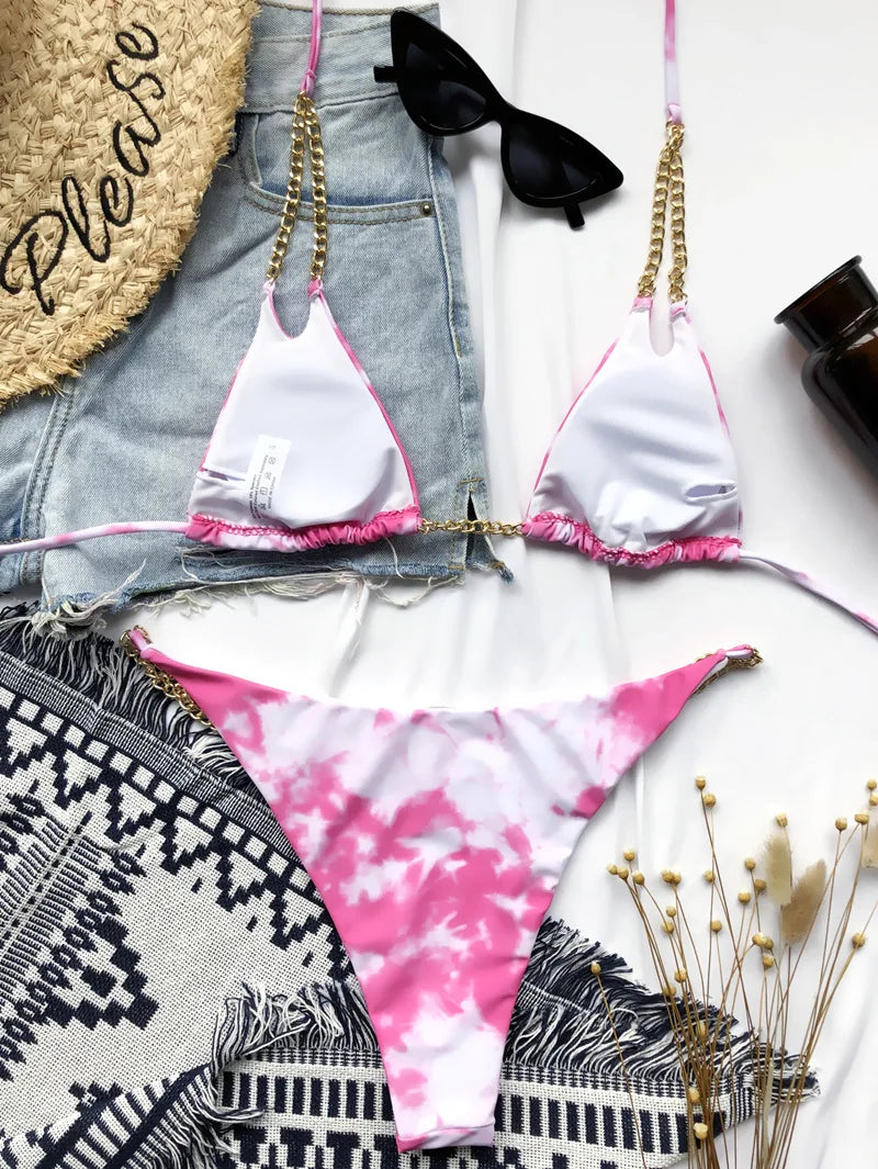 Bikinis 2025 Woman Tie-dyed Triangle Swimwear Womens Two-piece Swimsuit Bikini Set Micro Bikini Women Thong Bathing Suit