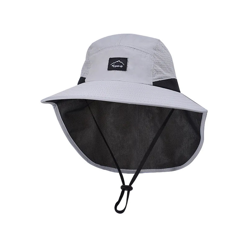 Summer Water-resistant Men's Fisherman Hats with Shawl Outdoor Hiking Fishing Breathable Wide Brim Bucket Hat Sun UV Protection