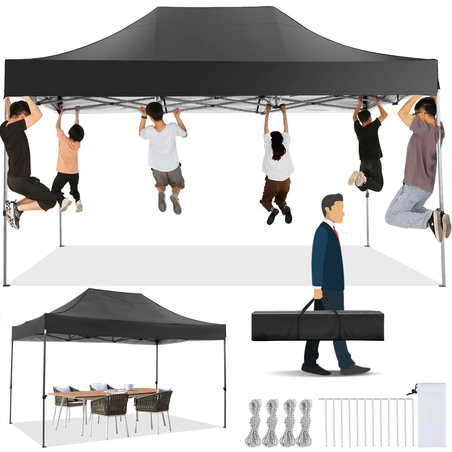 10x15 Heavy Duty Pop up Canopy Tent Easy Up Commercial Outdoor Canopy Wedding Party Tents for Parties All Season Wind Gazebo