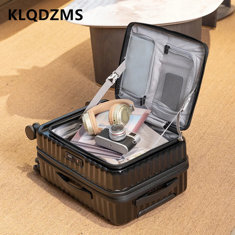 KLQDZMS Men's Luggage Side Opening Expandable Boarding Case 20"24"28 Inch Trolley Case ABS+PC Women's Handheld Travel Suitcase