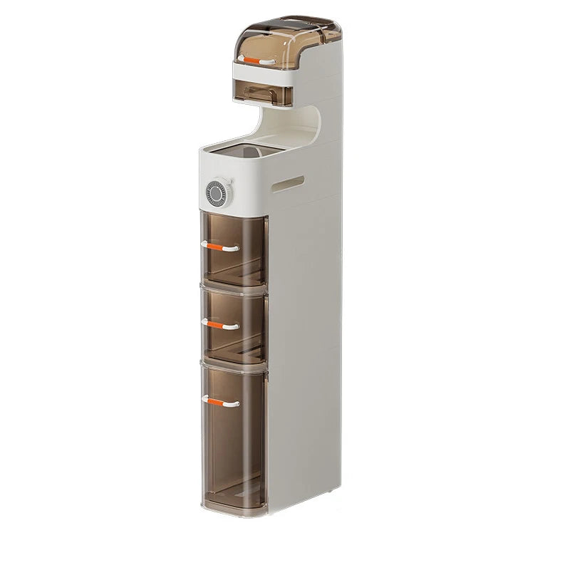 Narrow Bathroom Floor Storage Cabinet, Waterproof Plastic Slim Drawers Organizer With Tissue Box And Wheels For Kitchen Laundry