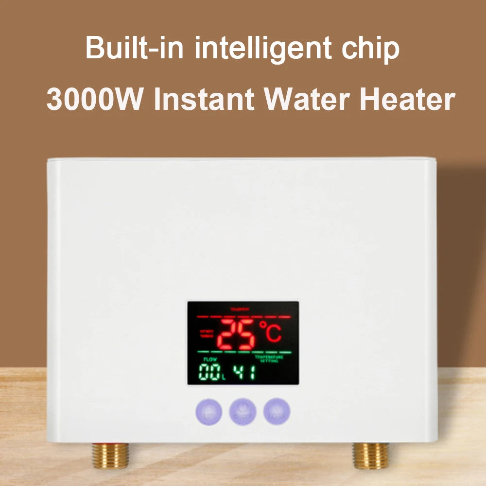 3KW Instant Water Heater Electric Tankless Heater LCD Display Wall-Mounted Remote Control Water Calorifier for Kitchen Bathroom