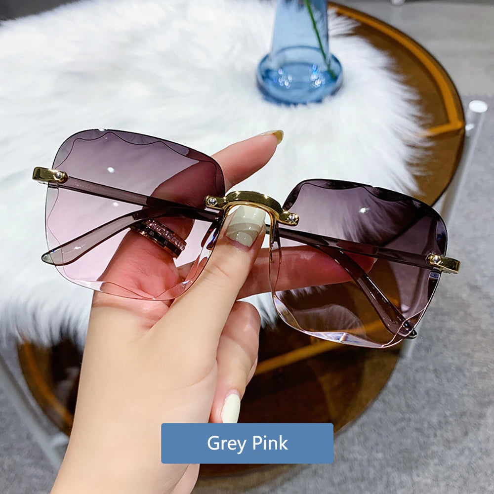 Women's Rimless Sunglasses Fashion Gradient Lenses Square Sun Glasses Lady Vintage Classic Designer Shades UV400 Goggles