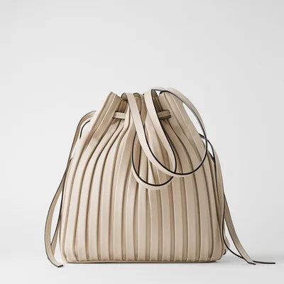 Women's Bag New Simple and Fashionable Bucket Bag Women's Single Shoulder Crossbody Small Pleated Drawstring Mouth Handbag