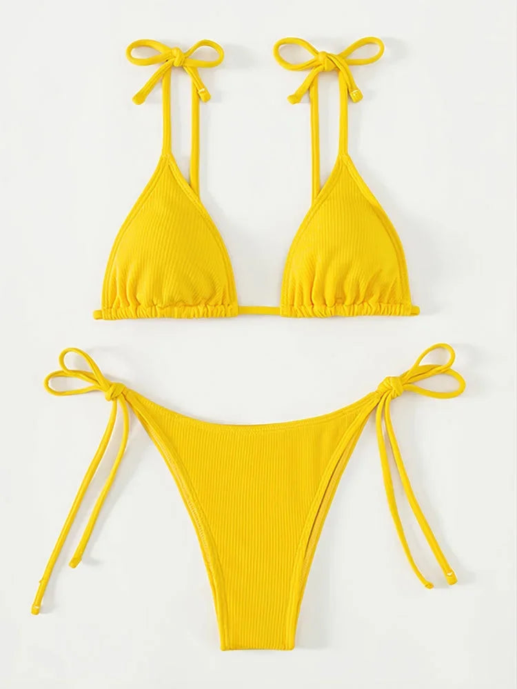 sexy yellow solid micro bikinis sets triangle cup thong swimsuit women bikinis swimsuits beachwear bathing suits swimwear bakini