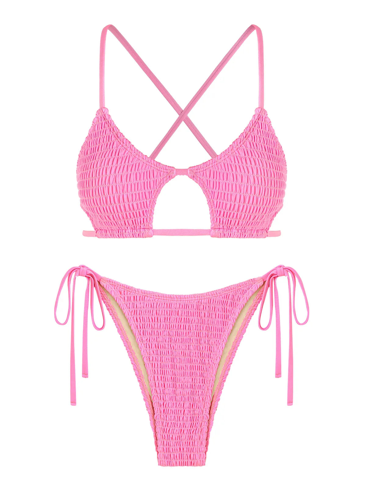 ZAFUL Criss Cross Star-shaped Keyhole Smocked String Bikini Swimwear