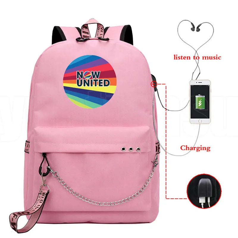 Popular Youthful School Bag Unisex Now United Travel Bags Usb Rechargeable Oxford Waterproof Notebook Shoulder Backpacks