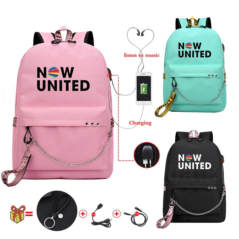 Popular Youthful School Bag Unisex Now United Travel Bags Usb Rechargeable Oxford Waterproof Notebook Shoulder Backpacks