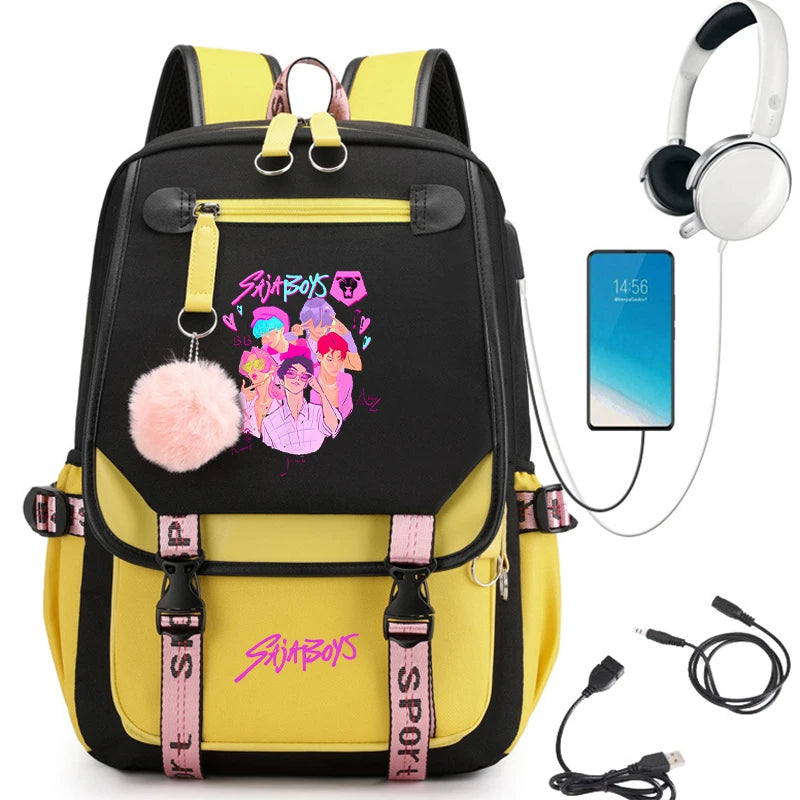 2025 New Back To School Backpack for Girls Boys Teenager KPop Demon Hunters Fashion Usb School Bags Travel Backpacks Mochila