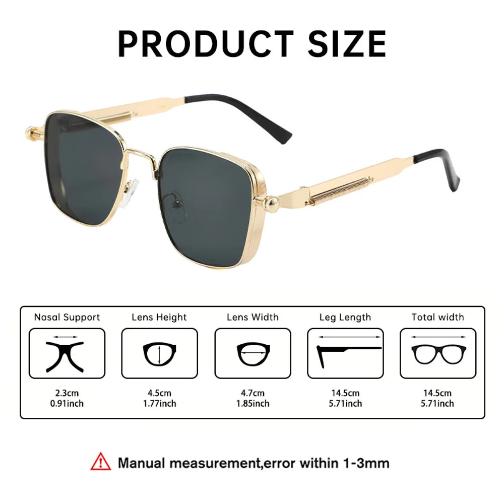Square sunglasses for men with a sense of luxury and cool driving style, UV resistant heavy-duty metal punk sunglasses