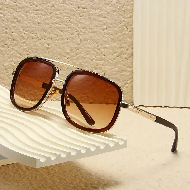 New Fashion Big Frame Sunglasses Men Square Metal Sun Glasses Women Retro Sun Glasses Vintage High Quality Gafas Oculos De Sol