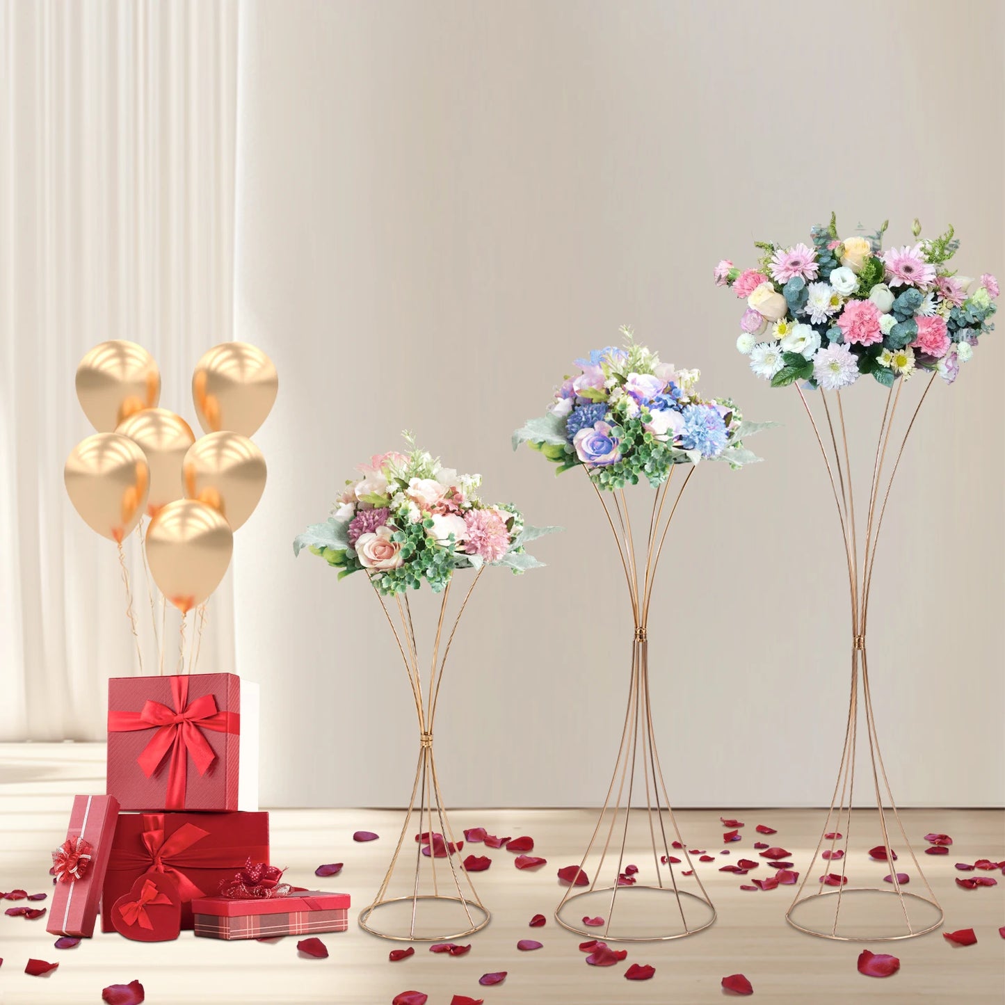3Pcs Gold Metal Flower Stands for Weddings-19.7" to 31.1" Tall edding Centerpieces for Tables,Hourglass Centerpiece Trumpet Vase