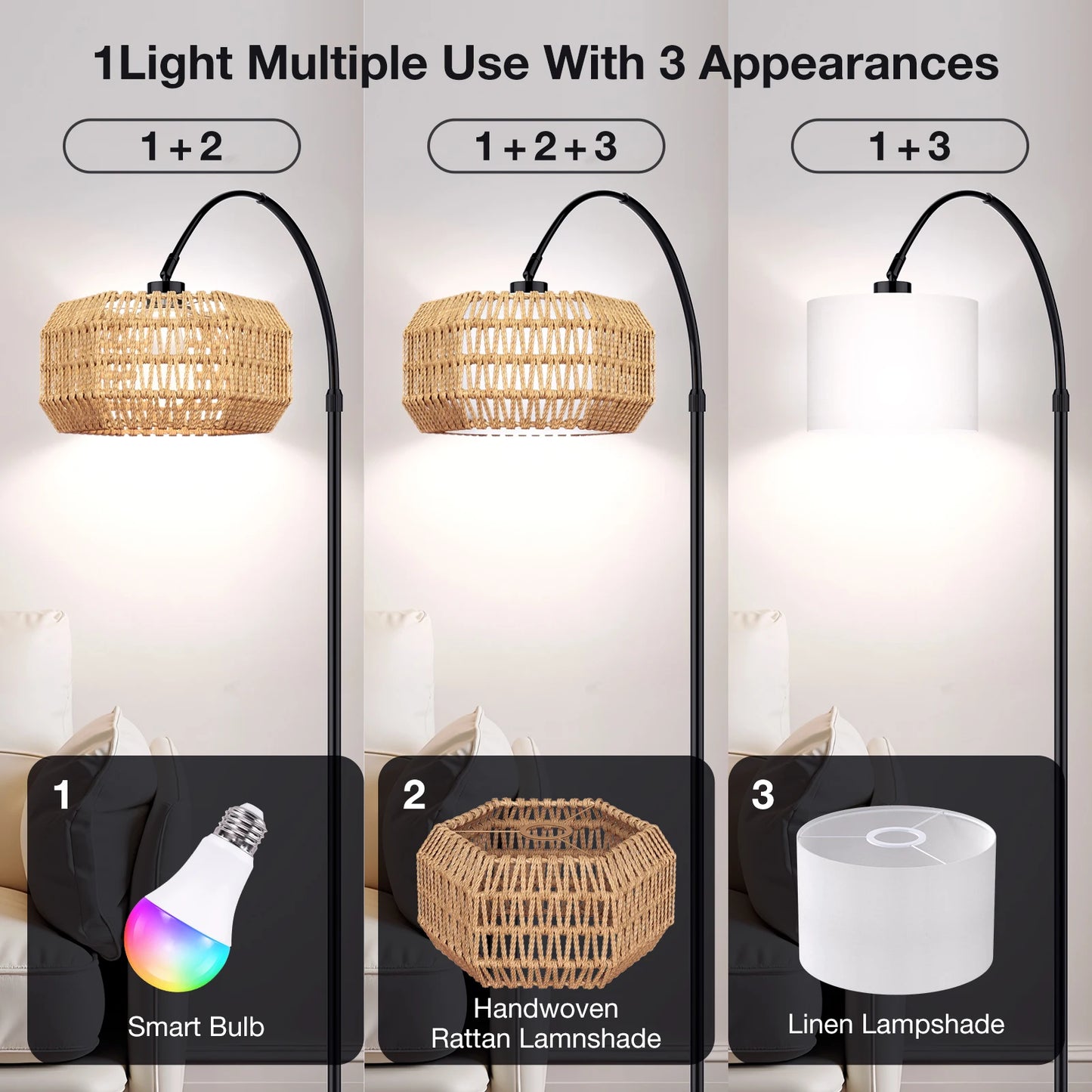 Modern Smart LED RGB Floor Lamp with APP Remote Control/ Stepless Dimming/ Timmer Setting/ Memory Function for Home Living Room