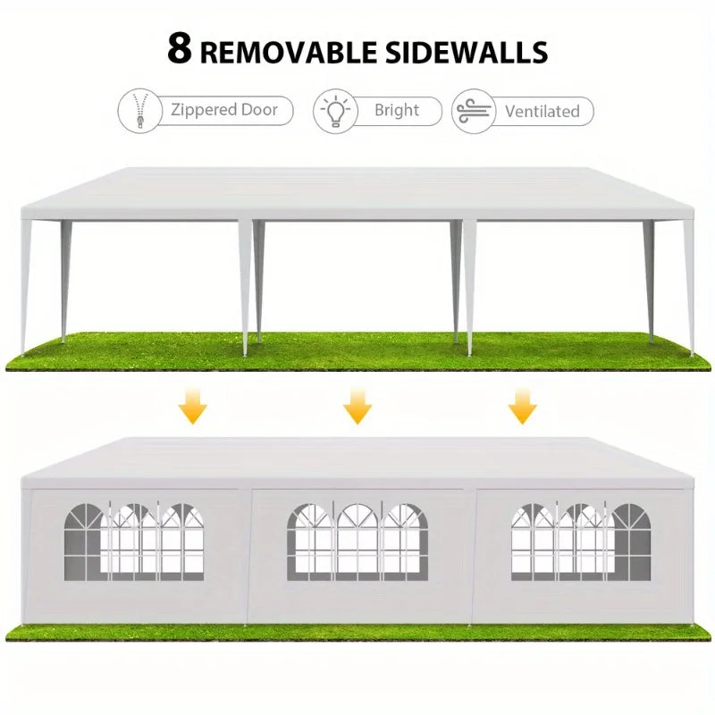 10'x30' white outdoor terrace covered wedding party tent with removable wall 8, ideal for outdoor activities