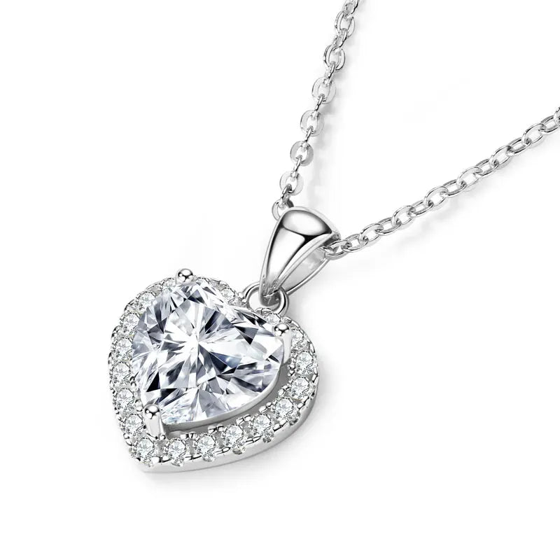 OXTAO 2.0ct Heart Moissanite Pendant Necklace Adjustable 925 Sterling Silver Trend Luxury Clavicle Chain Necklace Jewelry
