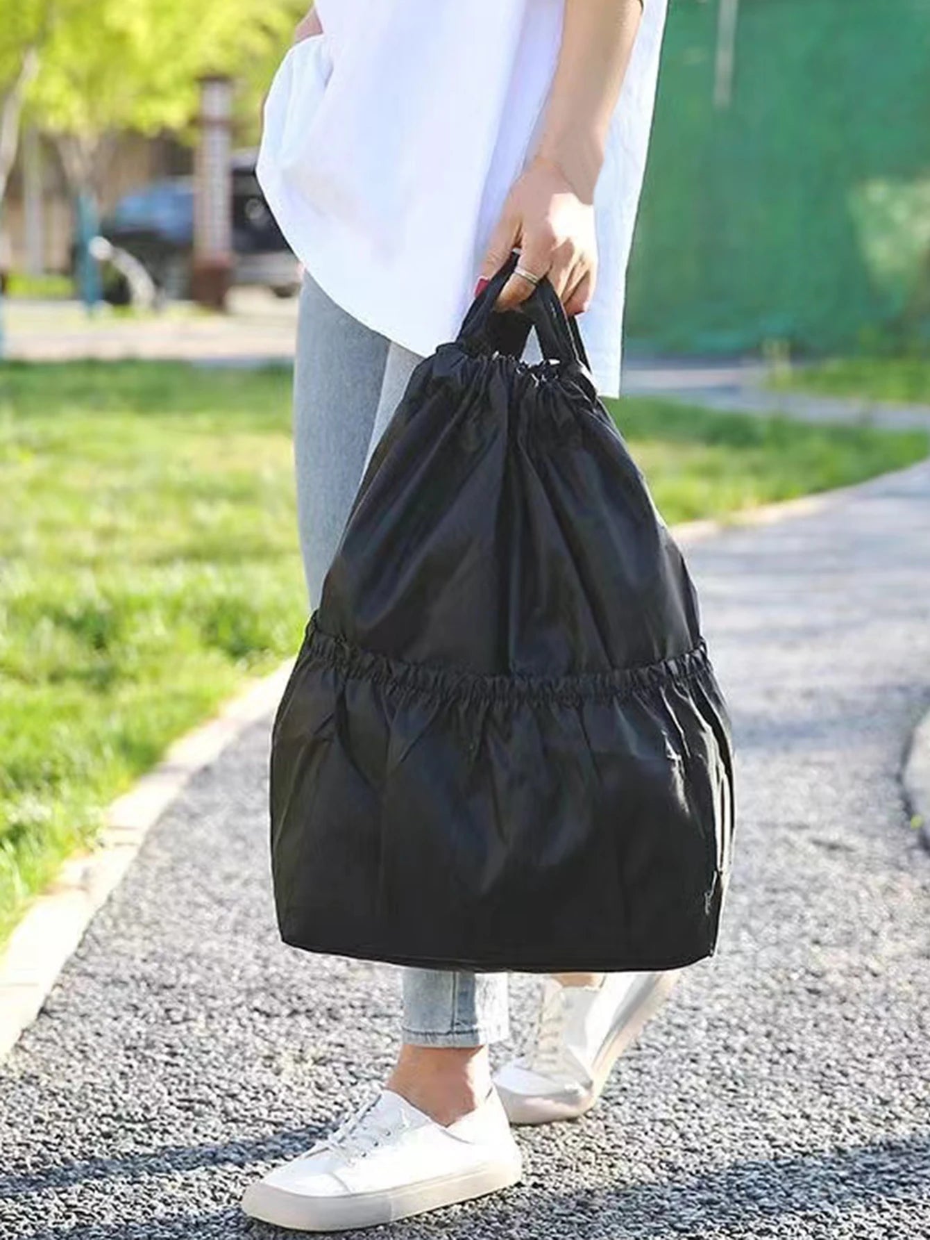 Women's bag with large capacity, drawstring closure, double shoulder strap, outdoor casual backpack, handbag, simple design