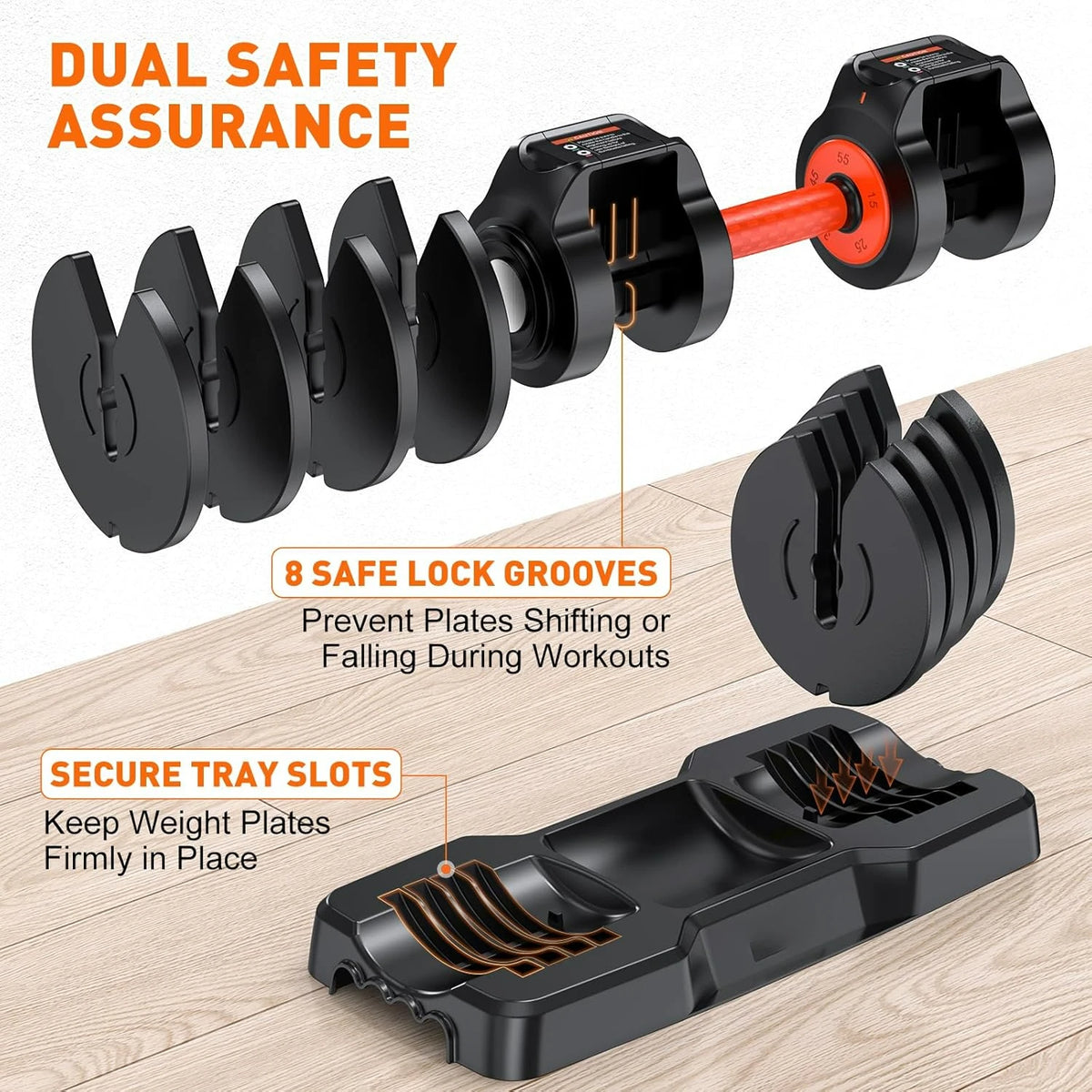 Adjustable Dumbbells Set, 25lbs/55lbs Dumbbell with Anti-Slip Handle, Quick Adjust 5-in-1 Weights Set
