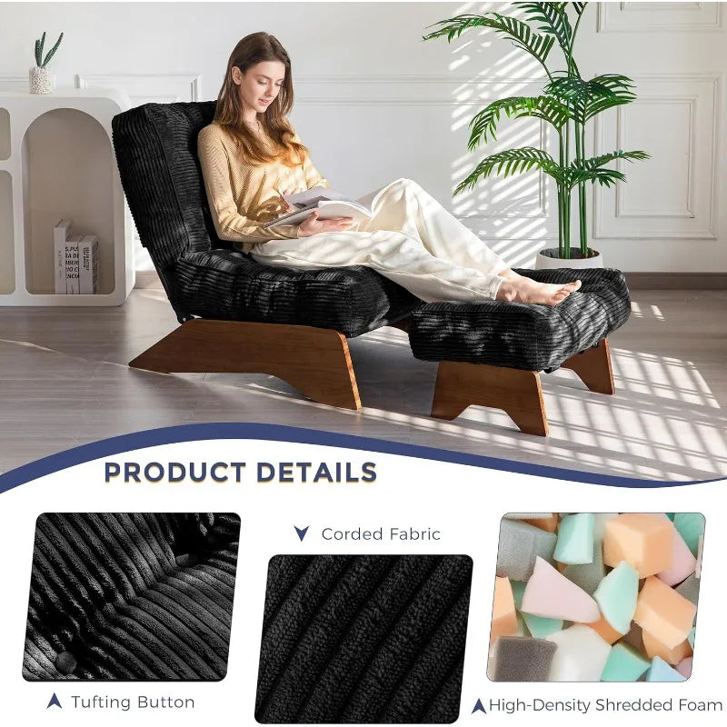 Accent Chair with Ottoman Adjustable Backrest, Tufted Living Room Chair Upholstered Lounge Chair with Footrest Set