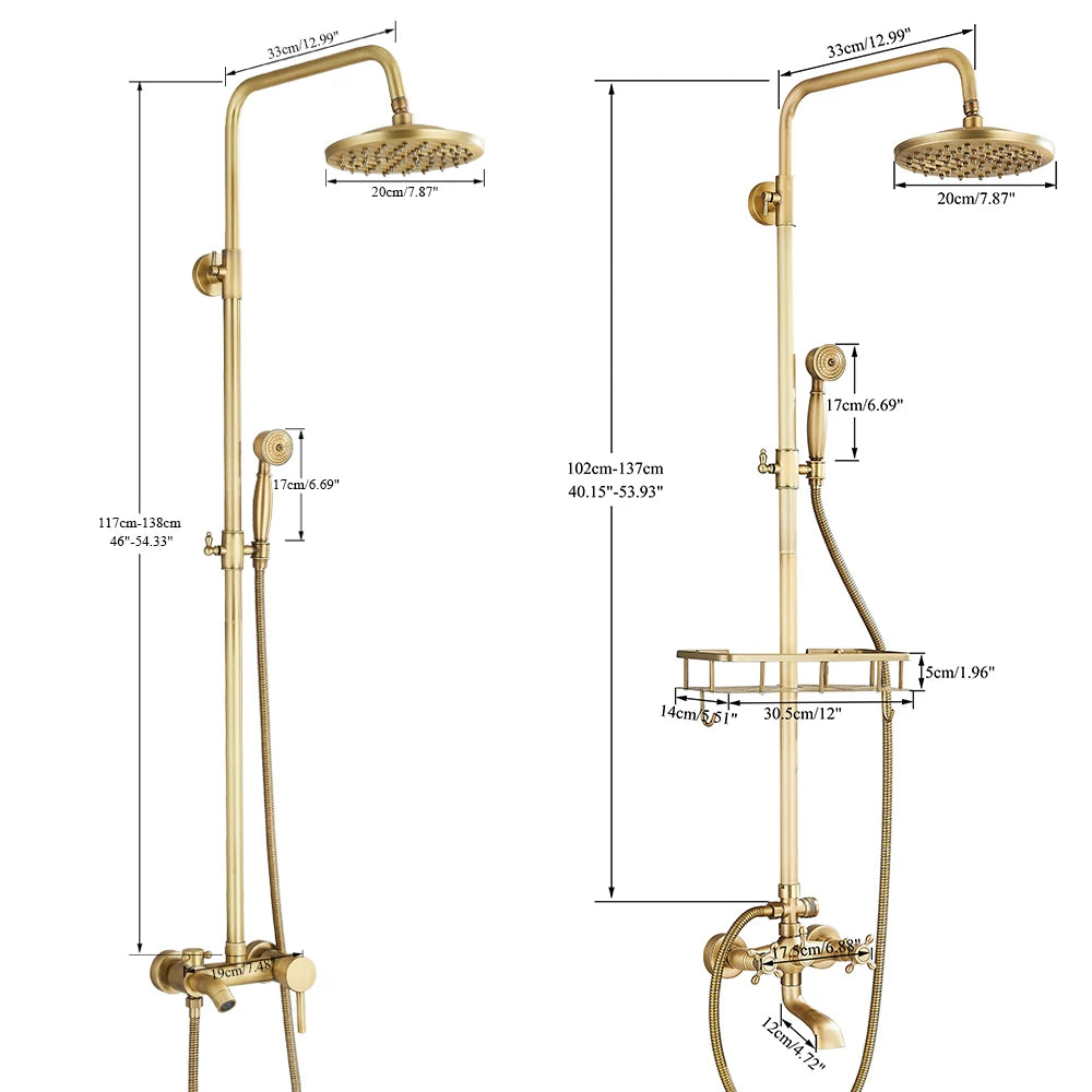 Antique Brass Bathroom Shower Faucet Sets Rainfall Head Wall Mounted Mixer Tap Hot and Cold Taps