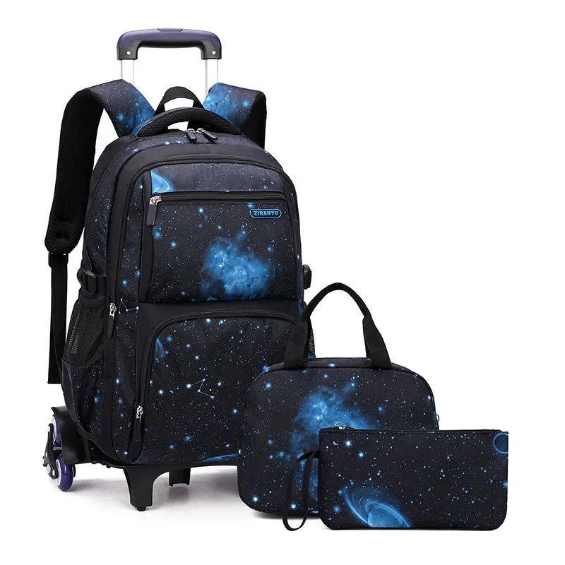 School Bag Kids Rolling Backpack for Boy Wheeled Backpack School Bag With Wheels Trolley Bookbag Carry on Luggage with Lunch Bag