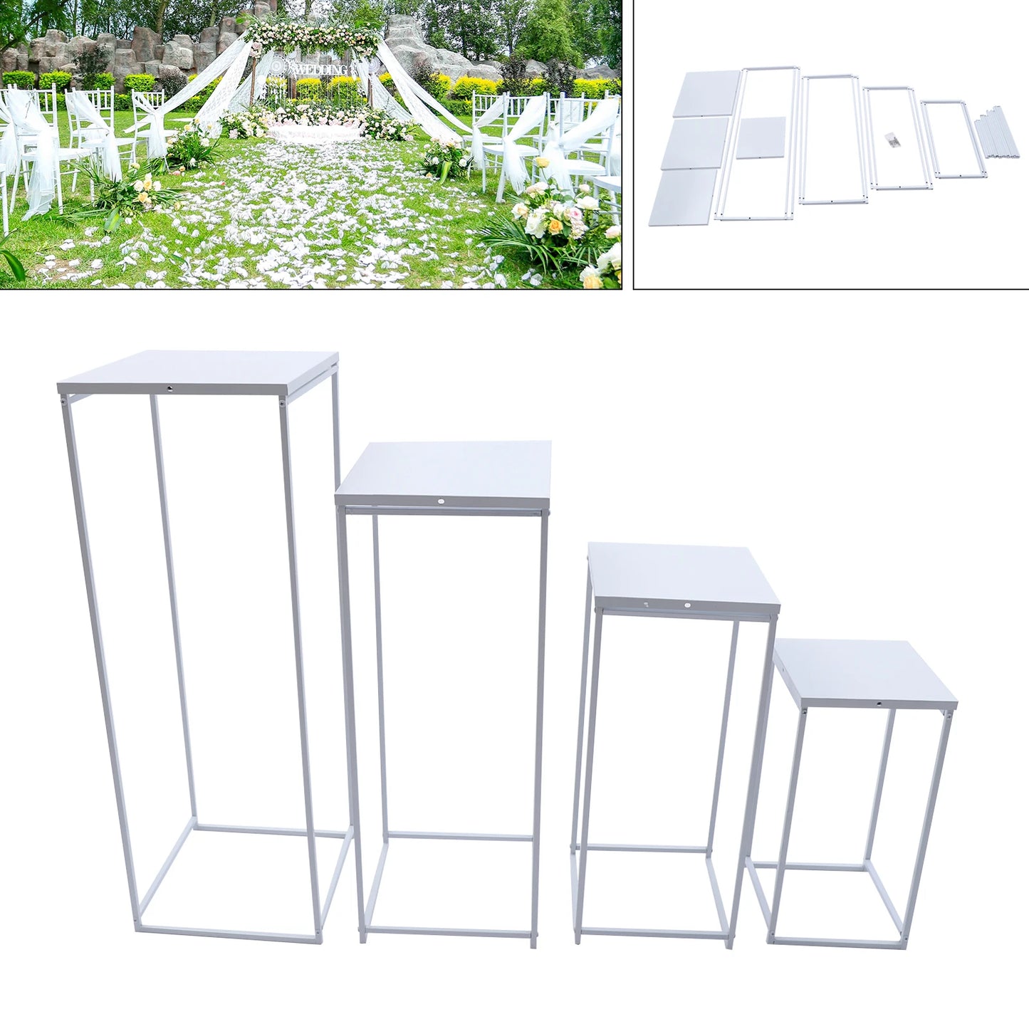 4Pcs Wedding Flower Stand Metal Plate, Floor Vase Column Geometric Centerpieces for Table Arrangement Event Reception Decoration