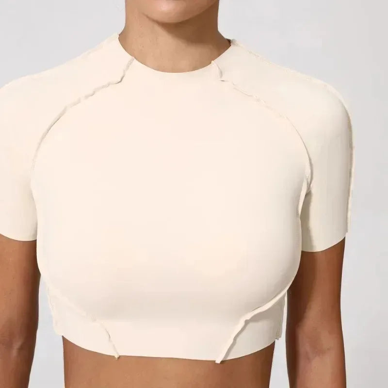 Women's Seamless Yoga Slimming Workout Shirts No Chest Pads Short Sleeve Top High Elasticity Lightweight Gym Sports Fitness Top