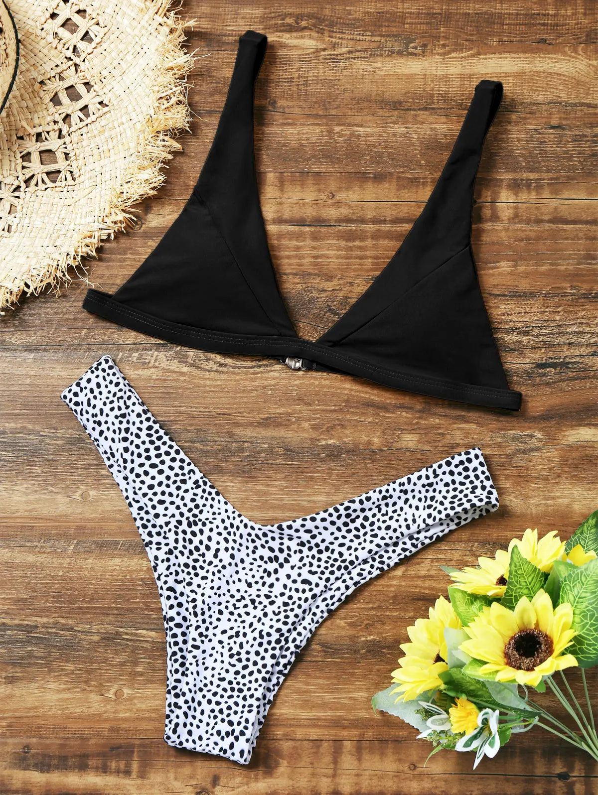 ZAFUL women swimwear Textured High Cut Bikini Swimwear