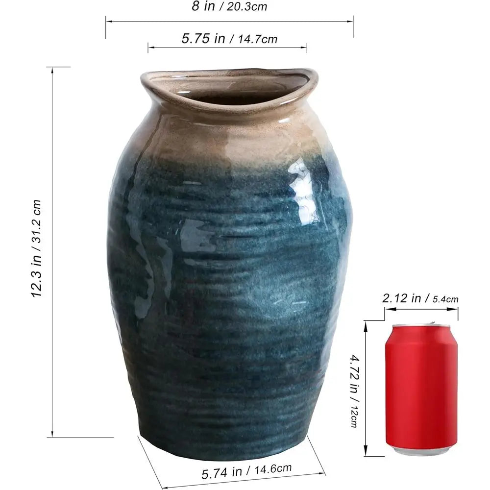 Large Terracotta Glazed Ceramic Vase for Modern Farmhouse Decor, Rustic Clay Vase as Living Room Centerpiece