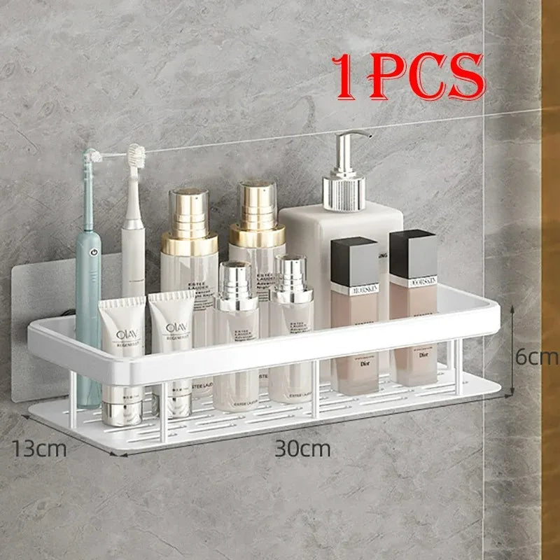 High Quality Wall Mounted Rectangular Rack Bathroom Storage Rack Towel Rack Wall Shower Shampoo Rack Drill Free Rack Tripod