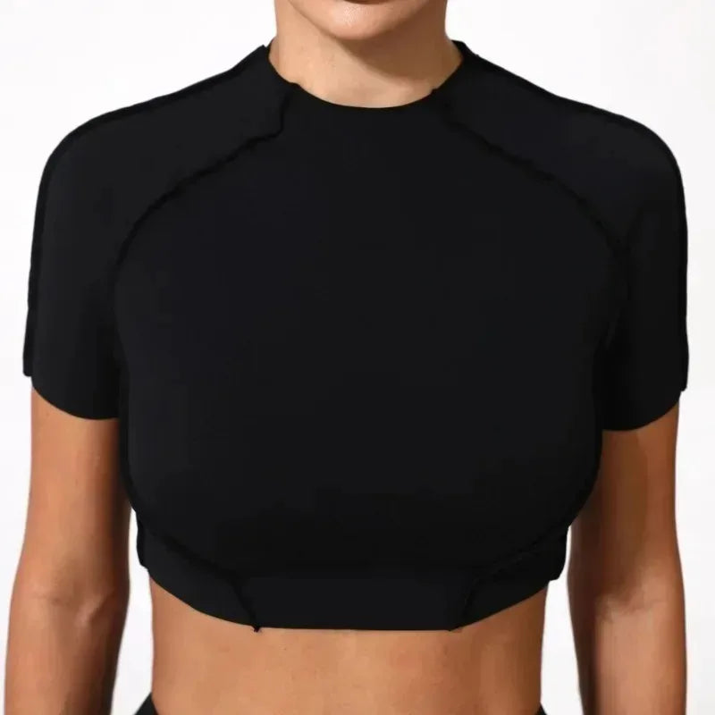 Women's Seamless Yoga Slimming Workout Shirts No Chest Pads Short Sleeve Top High Elasticity Lightweight Gym Sports Fitness Top