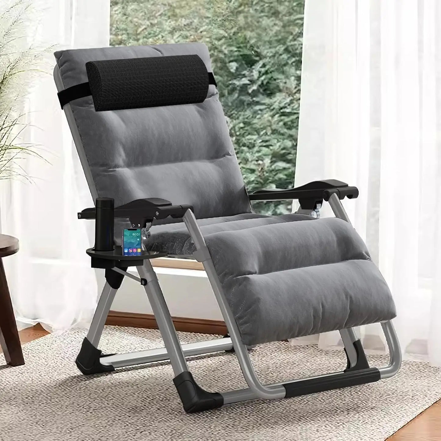 Comfy Folding Recliner Chair - Bedroom & Living Room, Patio Lounge Chair with Removable Cushion for Indoor Outdoor