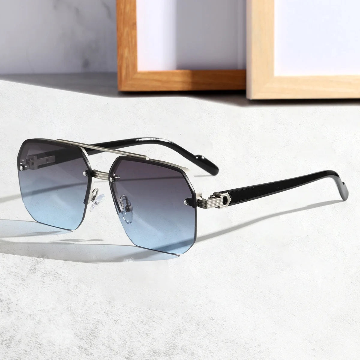 New Gradient Sunglasses for Men Fashion Metal Big Frame Sun Glasses Brand Design Luxury Lunette De Soleil Homme UV400 Eyewear