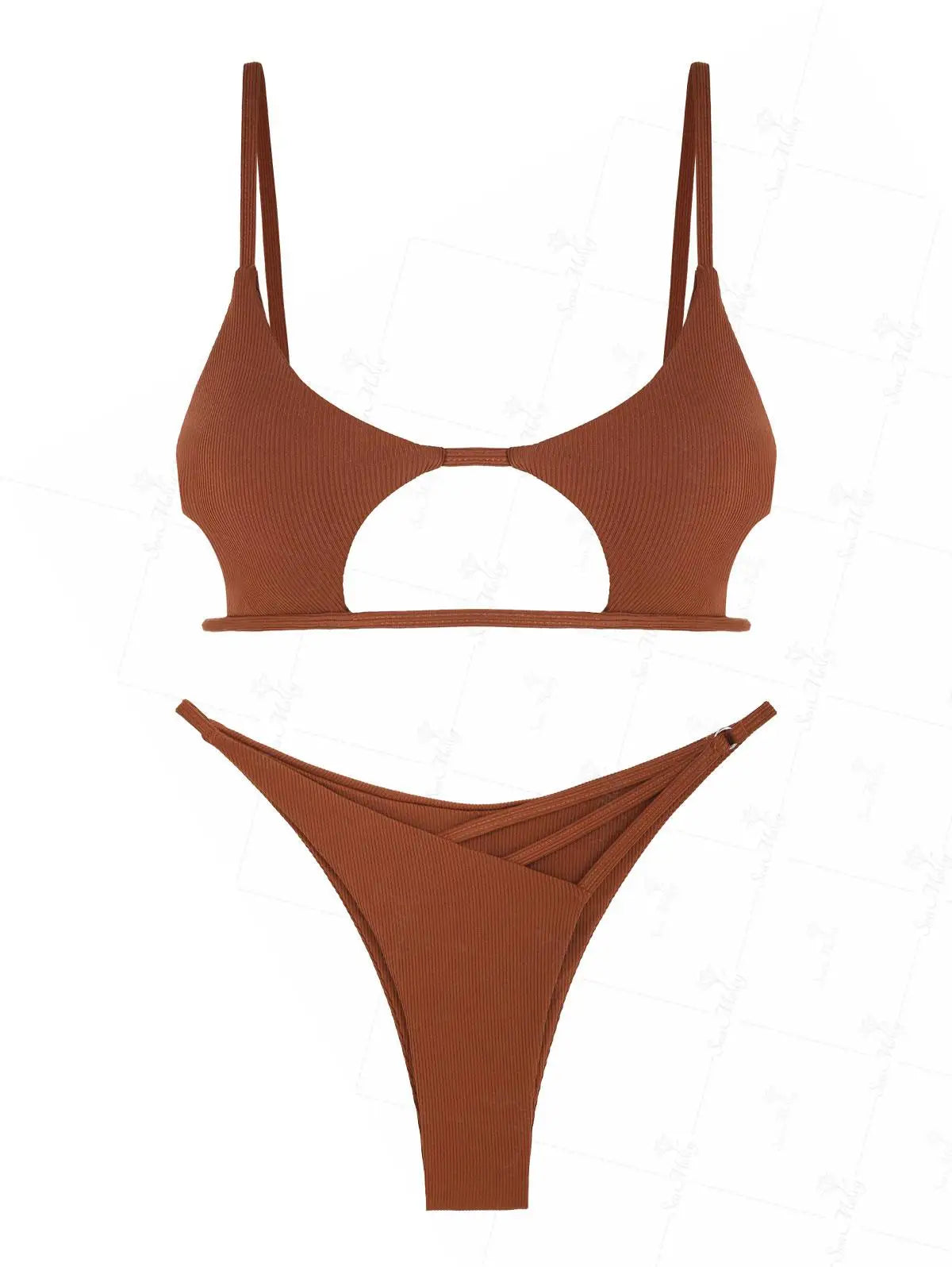 ZAFUL Criss Cross Star-shaped Keyhole Smocked String Bikini Swimwear