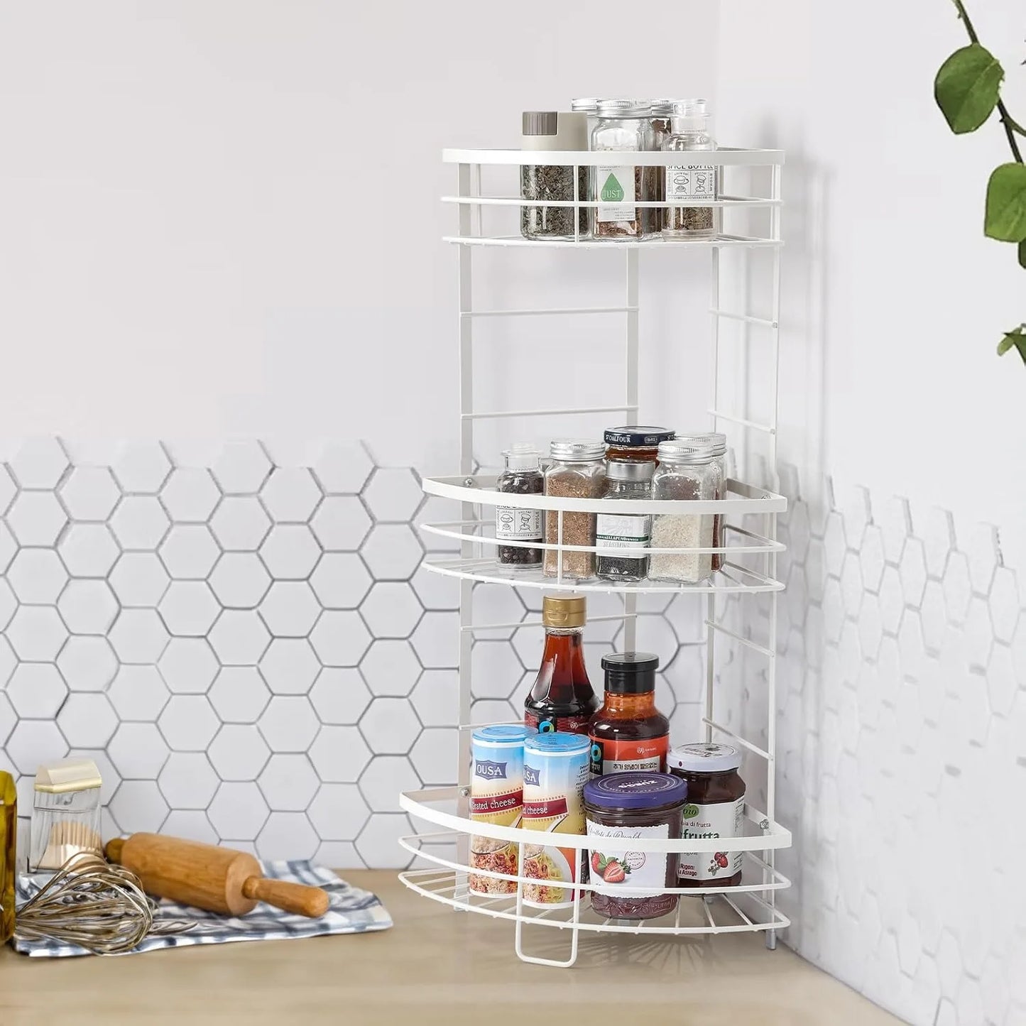 White 3-Tier Metal Corner Shelf Rustproof, Bathroom/Kitchen/Living Room Shower Storage Organizer w/Space-Saving Design