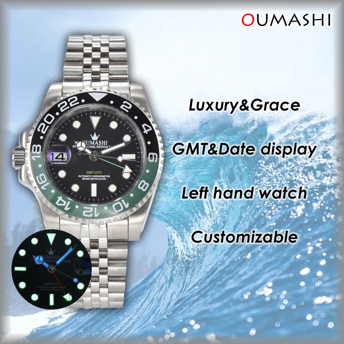 Luxury watches for Men 40MM NH35 Automatic Left hand Watch GMT Luminous waterproof Fashion Business Customizable Men's Watch
