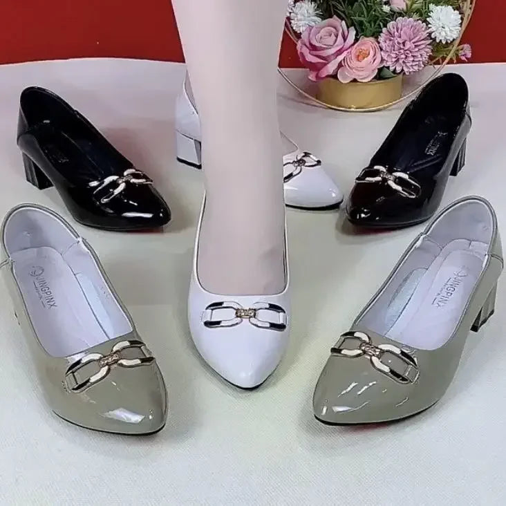 Shoes for Women Fashion Pointed Toe Patent Leather Low Heel Single Shoes Lady Slip on Classic Comfort Office Shoes Zapatos Mujer