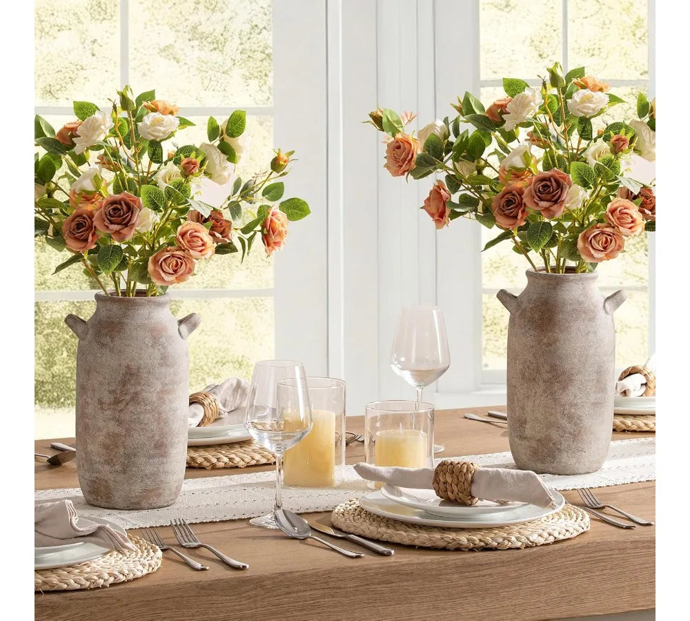 Large Ceramic Farmhouse Vase 12 Inch Tall Rustic Home Decor with Handle for Living Room Kitchen