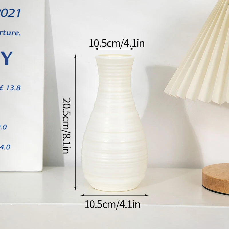 Modern Flower Vase Plastic Plants Pot White Imitation Ceramic Flower Vases Flower Arrangement Home Living Room Wedding Decor